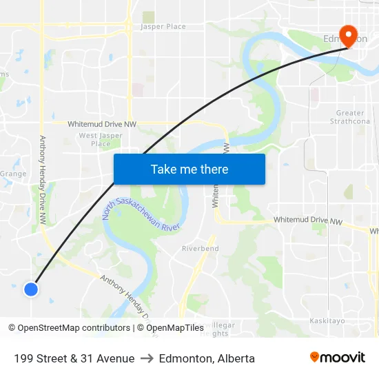 199 Street & 31 Avenue to Edmonton, Alberta map