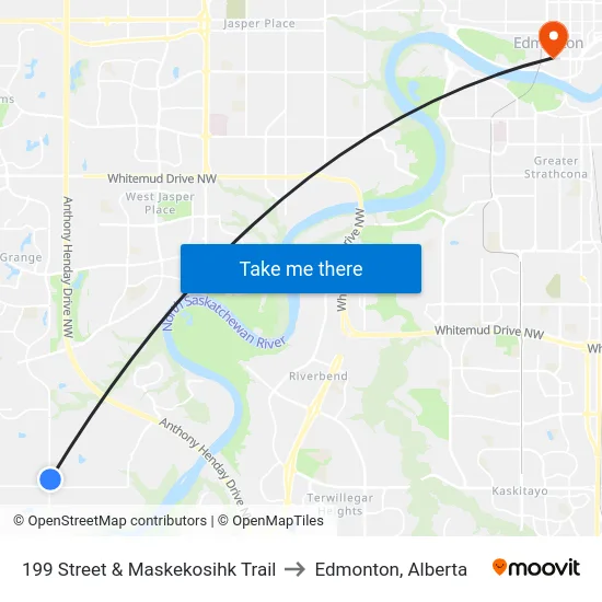 199 Street & Maskekosihk Trail to Edmonton, Alberta map