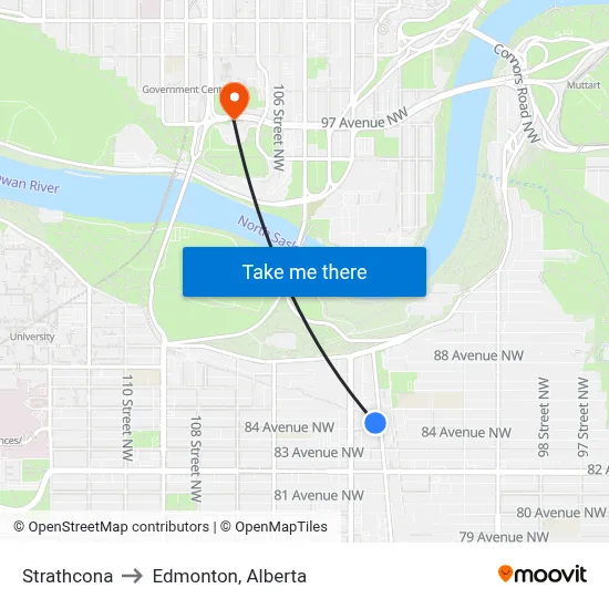 Strathcona to Edmonton, Alberta map