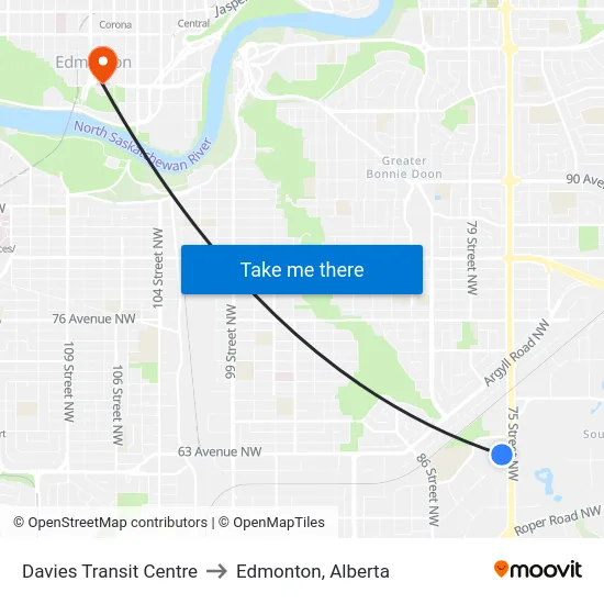 Davies Transit Centre to Edmonton, Alberta map