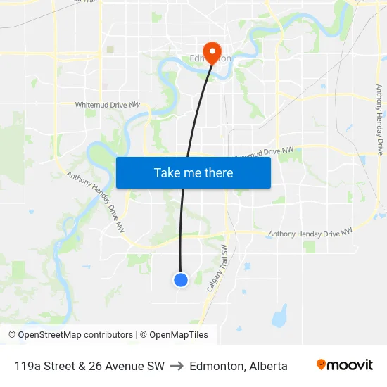 119a Street & 26 Avenue SW to Edmonton, Alberta map