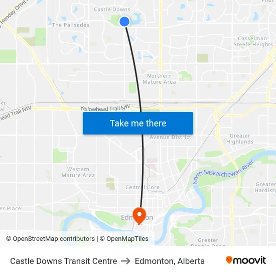 Castle Downs Transit Centre to Edmonton, Alberta map