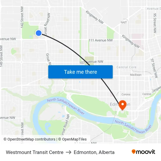 Westmount Transit Centre to Edmonton, Alberta map