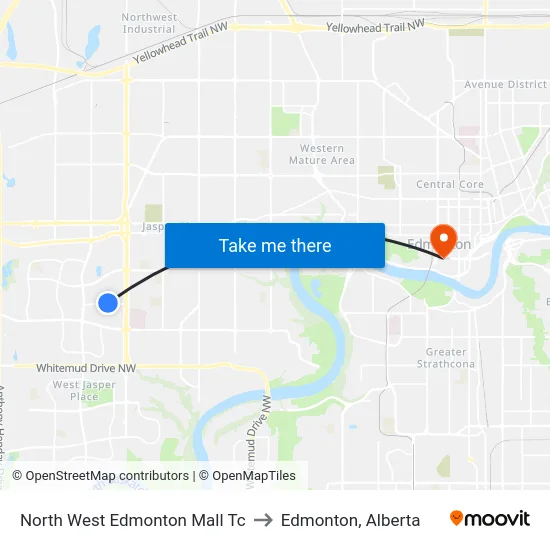 North West Edmonton Mall Tc to Edmonton, Alberta map