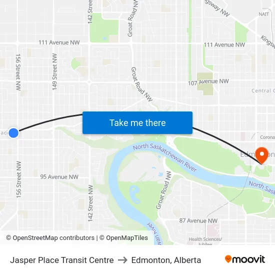 Jasper Place Transit Centre to Edmonton, Alberta map