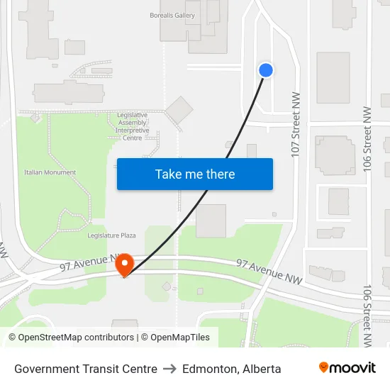 Government Transit Centre to Edmonton, Alberta map