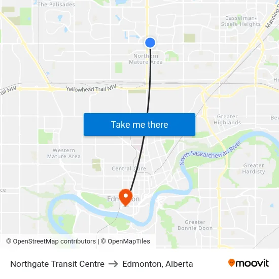 Northgate Transit Centre to Edmonton, Alberta map