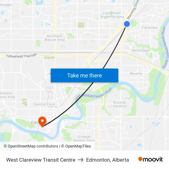 West Clareview Transit Centre to Edmonton, Alberta map