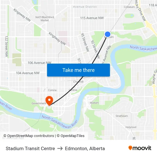 Stadium Transit Centre to Edmonton, Alberta map