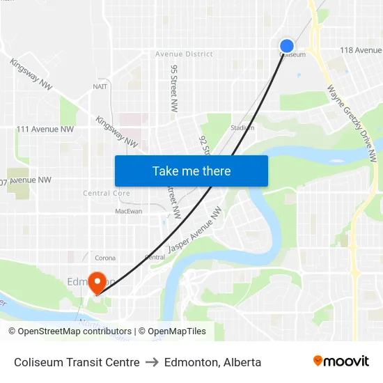 Coliseum Transit Centre to Edmonton, Alberta map