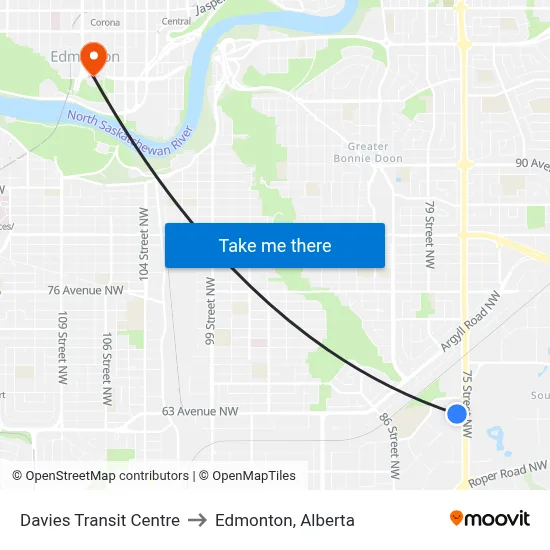 Davies Transit Centre to Edmonton, Alberta map