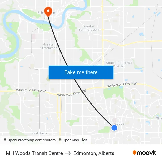 Mill Woods Transit Centre to Edmonton, Alberta map