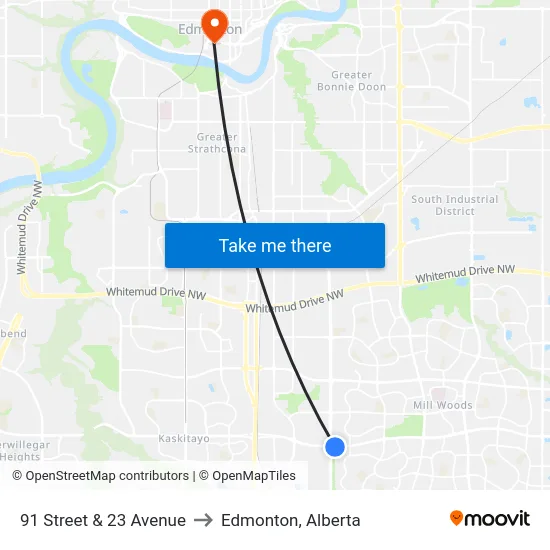 91 Street & 23 Avenue to Edmonton, Alberta map