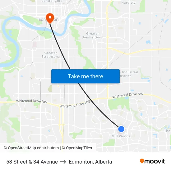 58 Street & 34 Avenue to Edmonton, Alberta map