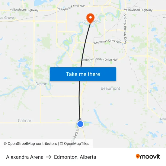 Alexandra Arena to Edmonton, Alberta map