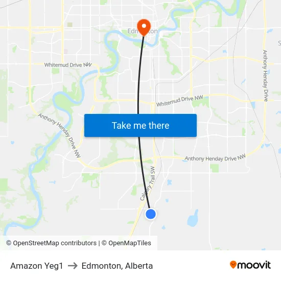 Amazon Yeg1 to Edmonton, Alberta map