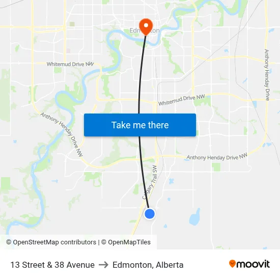 13 Street & 38 Avenue to Edmonton, Alberta map