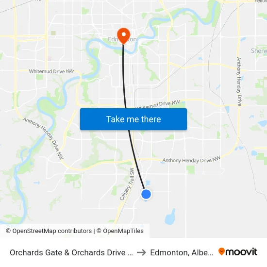 Orchards Gate & Orchards Drive SW to Edmonton, Alberta map