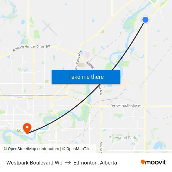 Westpark Boulevard to Edmonton, Alberta map