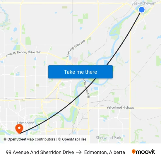 99 Avenue And Sherridon Drive to Edmonton, Alberta map