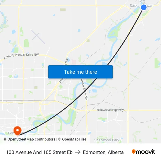 100 Avenue And 105 Street to Edmonton, Alberta map