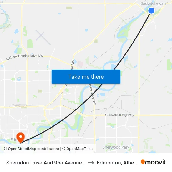 Sherridon Drive And 96a Avenue Nb to Edmonton, Alberta map