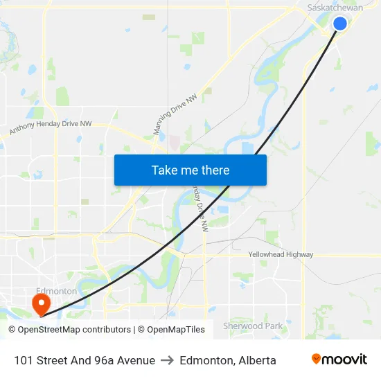 101 Street And 96a Avenue to Edmonton, Alberta map