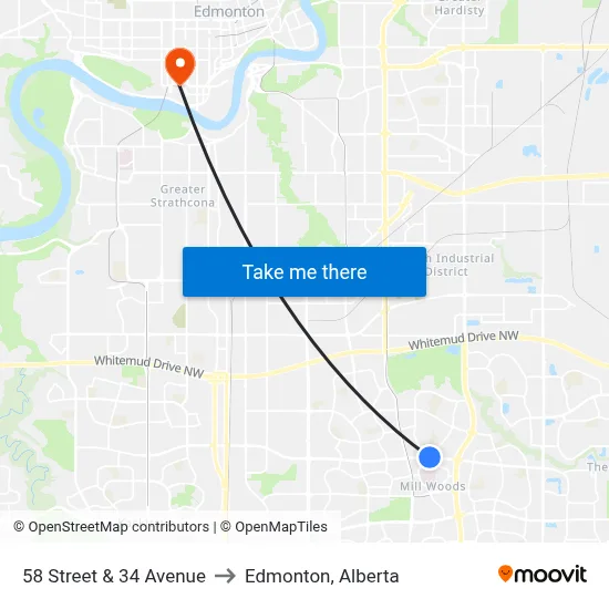58 Street & 34 Avenue to Edmonton, Alberta map