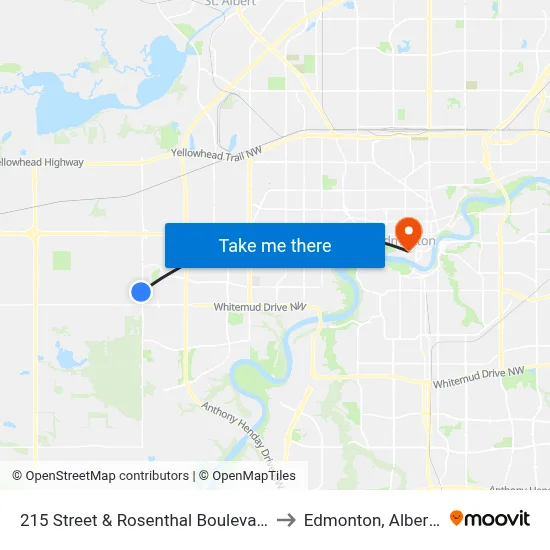 215 Street & Rosenthal Boulevard to Edmonton, Alberta map