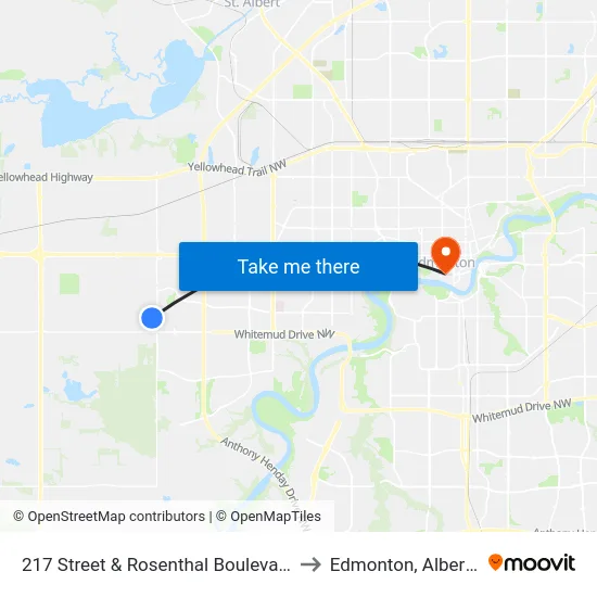 217 Street & Rosenthal Boulevard to Edmonton, Alberta map