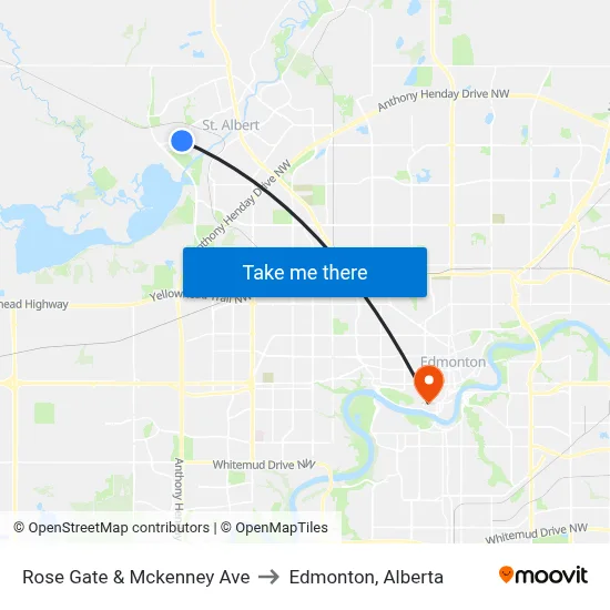 Rose Gate & Mckenney Ave to Edmonton, Alberta map