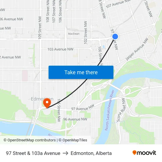97 Street & 103a Avenue to Edmonton, Alberta map