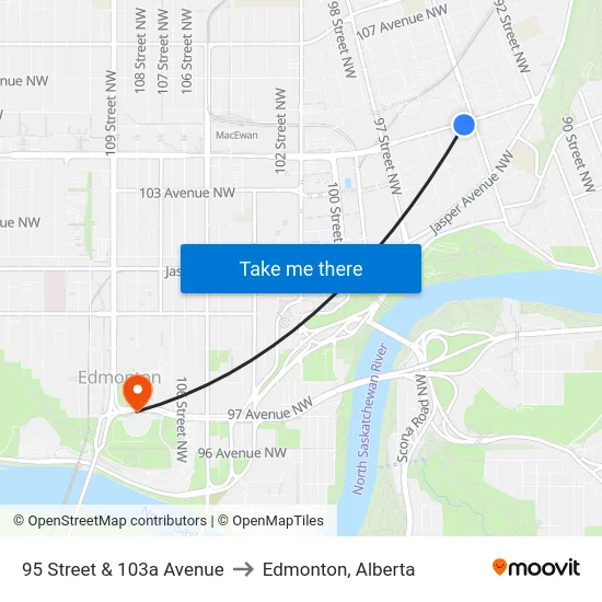 95 Street & 103a Avenue to Edmonton, Alberta map