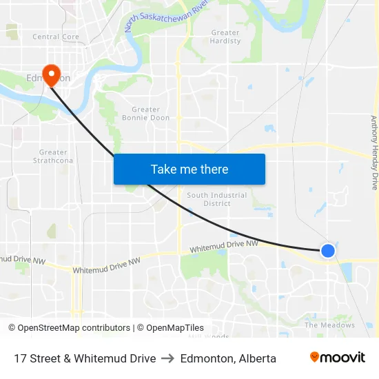 17 Street & Whitemud Drive to Edmonton, Alberta map
