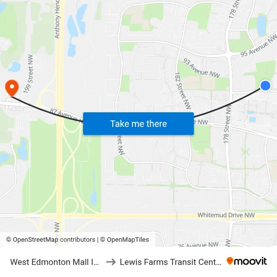 West Edmonton Mall Inn to Lewis Farms Transit Centre map