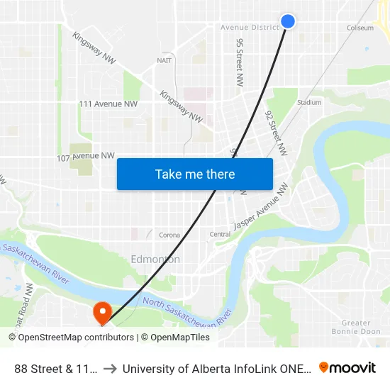 88 Street & 118 Avenue to University of Alberta InfoLink ONEcard Service Centre map