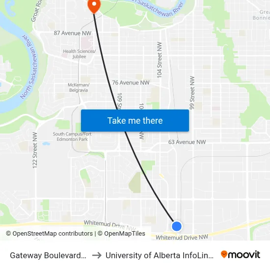 Gateway Boulevard & Whitemud Drive to University of Alberta InfoLink ONEcard Service Centre map