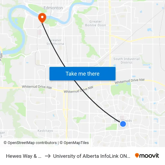 Hewes Way & 27 Avenue to University of Alberta InfoLink ONEcard Service Centre map