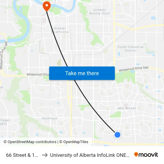 66 Street & 12 Avenue to University of Alberta InfoLink ONEcard Service Centre map