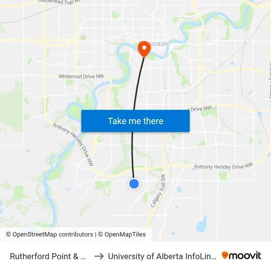 Rutherford Point & Rutherford Road SW to University of Alberta InfoLink ONEcard Service Centre map