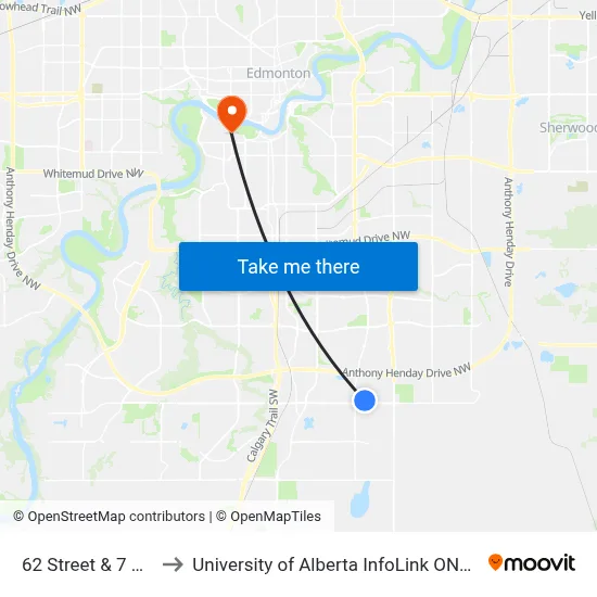 62 Street & 7 Avenue SW to University of Alberta InfoLink ONEcard Service Centre map