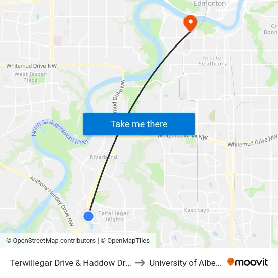 Terwillegar Drive & Haddow Drive to University of Alberta map
