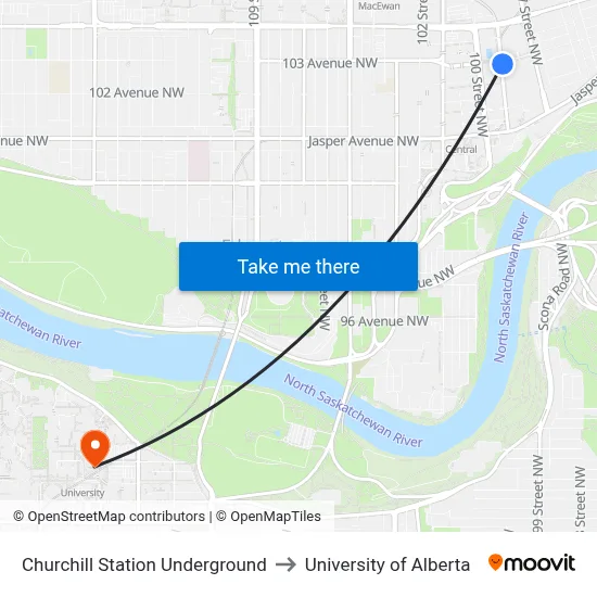 Churchill Station Underground to University of Alberta map