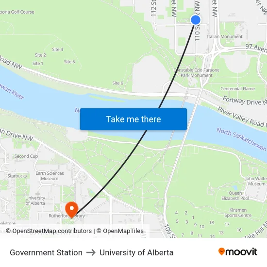Government Station to University of Alberta map