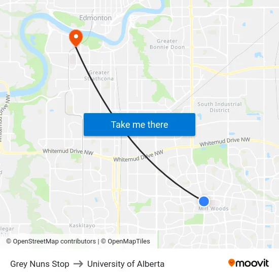 Grey Nuns Stop to University of Alberta map