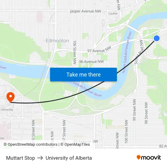 Muttart Stop to University of Alberta map