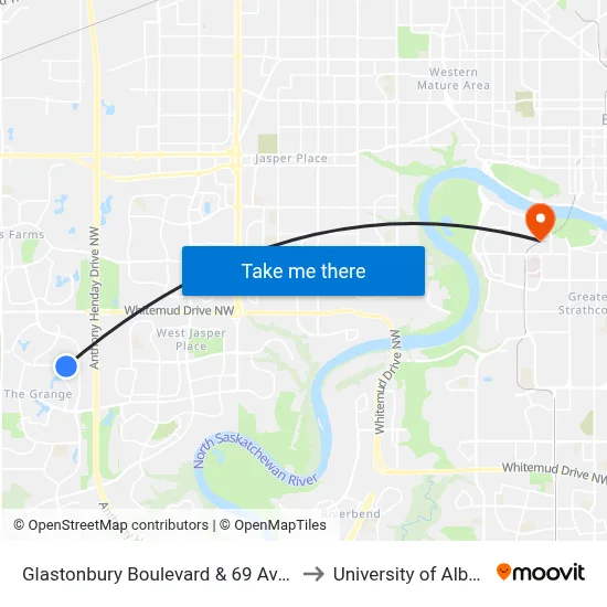 Glastonbury Boulevard & 69 Avenue to University of Alberta map