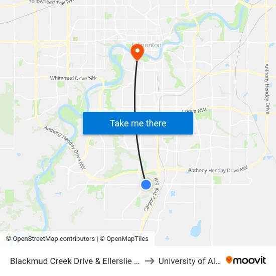 Blackmud Creek Drive & Ellerslie Road SW to University of Alberta map