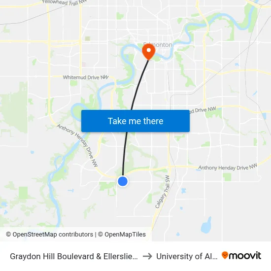 Graydon Hill Boulevard & Ellerslie Road SW to University of Alberta map