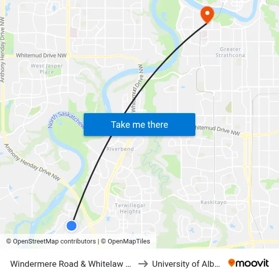 Windermere Road & Whitelaw Gate to University of Alberta map